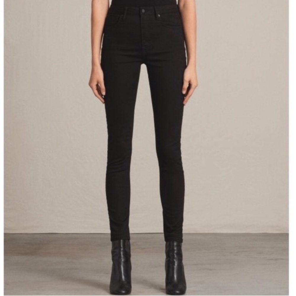ALL SAINTS Jeans Size 28 Stilt Designer Jet Black Bodycon Moto Grunge